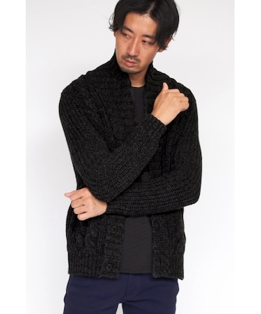 HIGH STREET∴ケーブルショールニットカーディガン