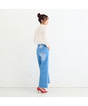 ワンポイント刺繍ワイドデニムパンツ