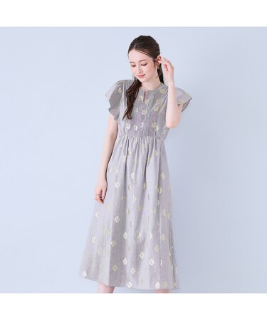 箔プリントストライプワンピース