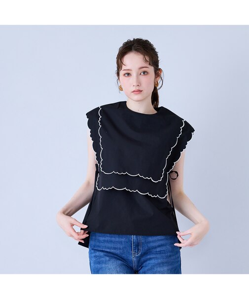 スカラップ刺繍ダブルカラーブラウス