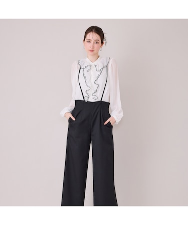 ワイドシルエットサロペットパンツ/ BLACK