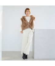 【モデル美香着用】ワイドシルエットサロペットパンツ/WHITE