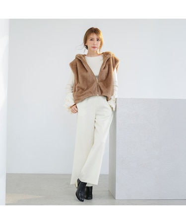 【モデル美香着用】ワイドシルエットサロペットパンツ/WHITE