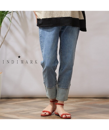 【手洗いOK・INDIMARK】裾切り替えデニム