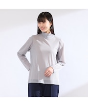 【M~4L】ウォッシャブルハイネックチュールTシャツ
