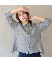 【洗える】コットンシャーリングチェックブラウス