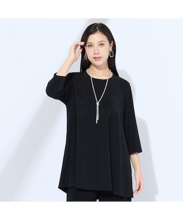 【M~4L/セットアップ可】ドレープカットソーラインストーンTシャツ