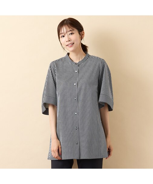 【手洗いOK・接触冷感】J-CAMICIEバンドカラーシャツブラウス