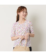 【洗える】綿100%フラワープリントTシャツ