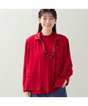 【洗える・アンサンブル可・L~4Lサイズ】ベア天×針抜きカーディガン