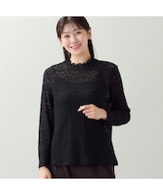 【洗える・L~4Lサイズ】ストレッチレースカットソー