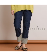 【手洗いOK・INDIMARK】裾切り替えストレートデニムパンツ