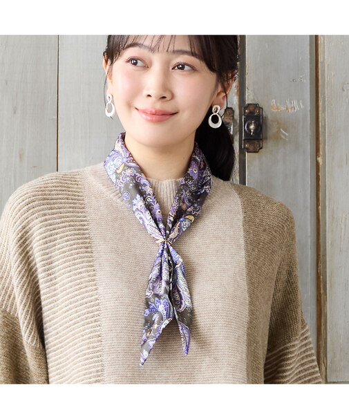 【洗える・スカーフリング付き】ペイズリー柄スカーフ
