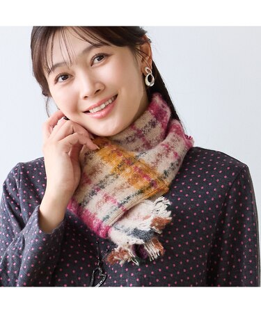 【WEB限定・フランス製・洗える】ウール混チェック柄マフラー