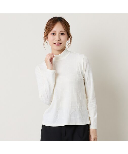 【洗える】起毛ジャカードハイネックTシャツ