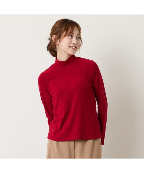 【洗える】起毛ジャカードハイネックTシャツ