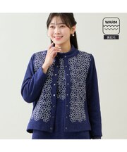 【洗える・アンサンブル可・L～3Lサイズ】裏起毛刺繍カーディガン