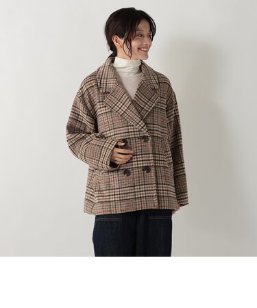 チェックシャギーPコート