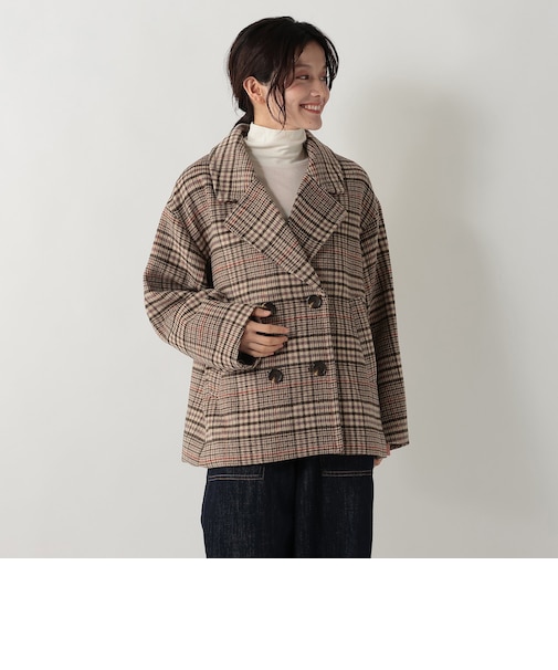チェックシャギーPコート