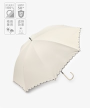 【UVカット率・遮光率100%生地使用】スカラップリボン刺繍晴雨兼用長傘 日傘