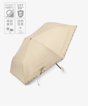 【UVカット率・遮光率100%生地使用】スカラップリボン刺繍晴雨兼用折りたたみ傘 日傘