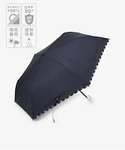 【UVカット率・遮光率100%生地使用】スカラップリボン刺繍晴雨兼用折りたたみ傘 日傘