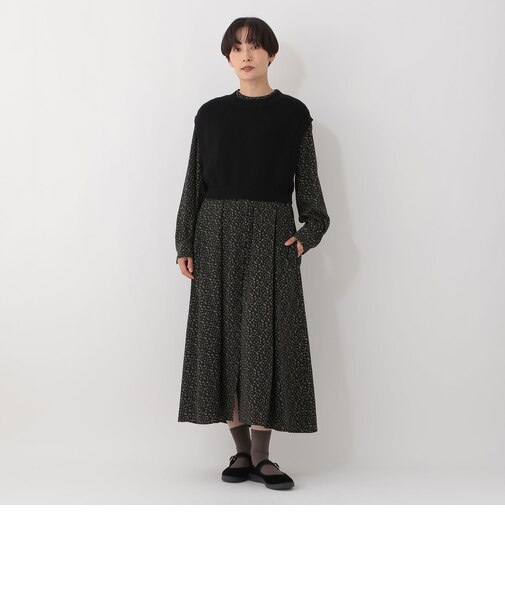 【セットアイテム】ニットベスト＆小花柄ワンピース
