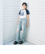 【LTXC/接触冷感/快適】ダメージデニムワイドパンツ