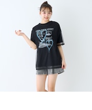 【LTXC】プリントメッシュレイヤード半袖Tチュニック