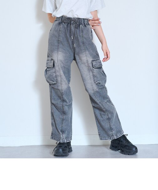 【LTXC/ME DENIM/ストレッチ/吸水速乾】ベルトループつきデニムカーゴパンツ