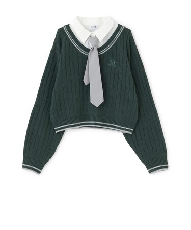 【洗える】\nネクタイ付レイヤードニット