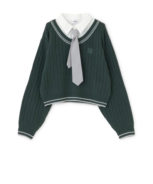【洗える】\nネクタイ付レイヤードニット