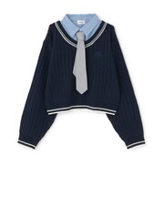 【洗える】\ｎネクタイ付レイヤードニット