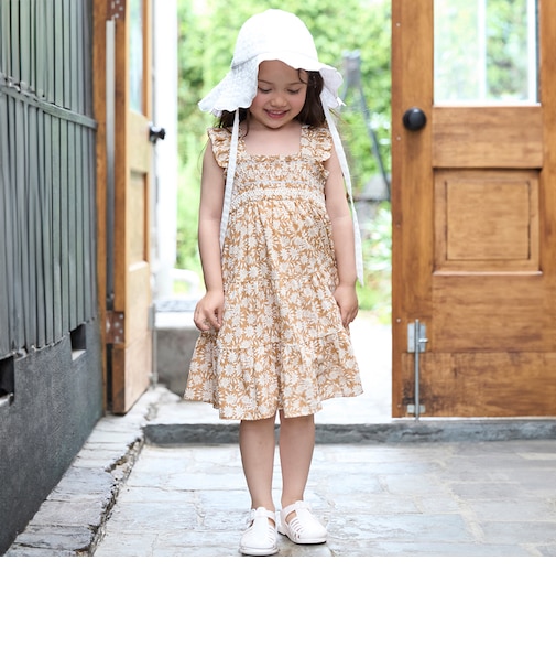 【リンク】総柄シャーリングワンピース(キッズ)