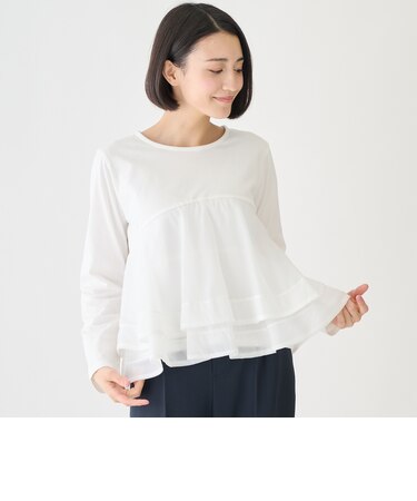 オーガンジードッキング長袖Tシャツ