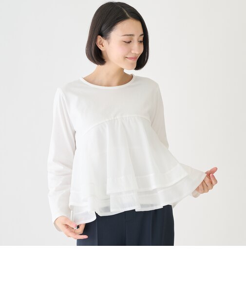 オーガンジードッキング長袖Tシャツ