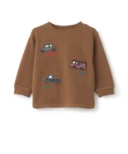 車アップリケダブルフェイス長袖Tシャツ