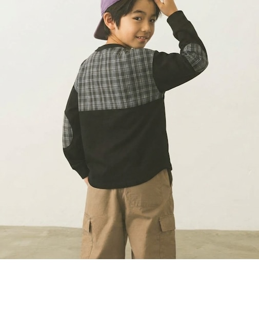 エルボーパッチ切り替え長袖Tシャツ