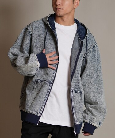 【限定】DEARLAURE/DENIM PARKA JK D25F-0105 デニム パーカー ジャケット ジップアップ フーディー ウォッシュ加工 ヴィンテージ風 ディアローレル メンズ ムラサキスポーツ限定