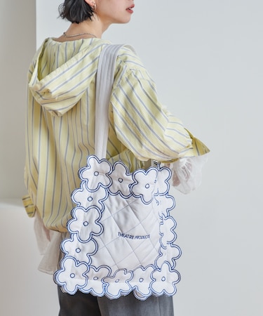 別注 配色フラワーステッチ フラワー刺繍 トートバッグ