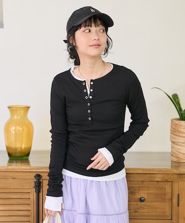 <新色追加>【セットアイテム】コットンモダール ヘンリー レイヤーロンT