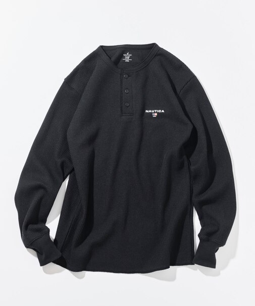 Essentials タイトフィット L/S ヘンリーネック ワッフル Tシャツ