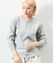 Essentials タイトフィット L/S ヘンリーネック ワッフル Tシャツ