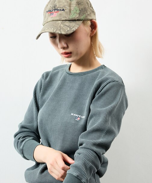 Essentials タイトフィット L/S クルーネック ワッフル ピグメントTシャツ