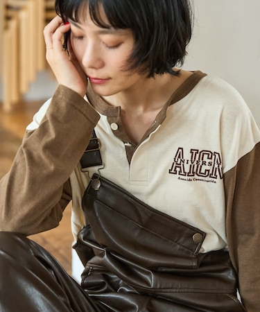 ヘンリーネック フットボール ロゴTシャツ