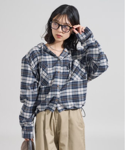 別注 フード付き ネルシャツ