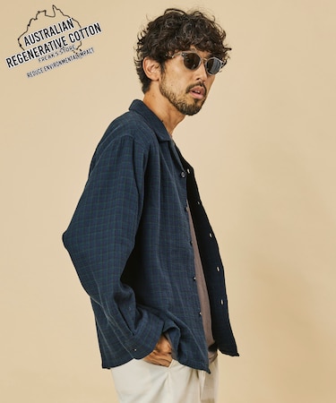 AUSTRALIAN COTTON オープンカラー チェックシャツ ロングスリーブ
