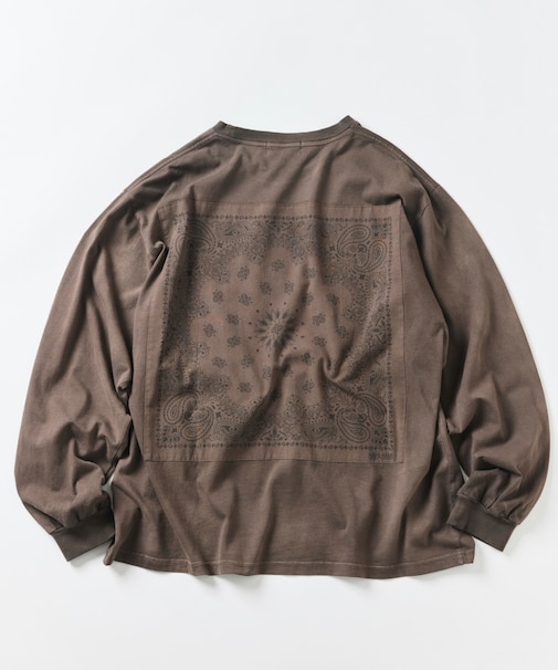 HAV-A-HANK×FREAK'S STORE 別注 バックプリント バンダナデザイン ピグメント クルーネックロングスリーブTシャツ
