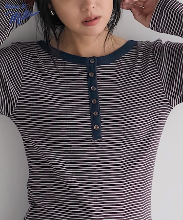 別注 Panel rib Henley Long Sleeve T-shirt
