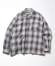 Magazine Pocket Ombre Check Open Collar Shirt